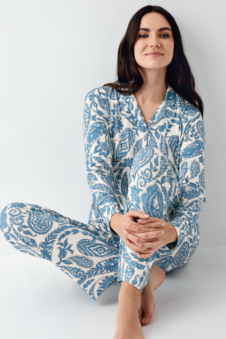 Pierre Cardin Kadın Pamuklu Kışlık Regular Fit Mavi Pijama Takımı PC9076-S-V1