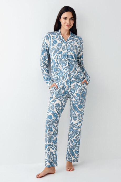 Pierre Cardin Kadın Pamuklu Kışlık Regular Fit Mavi Pijama Takımı PC9076-S-V1 (1)