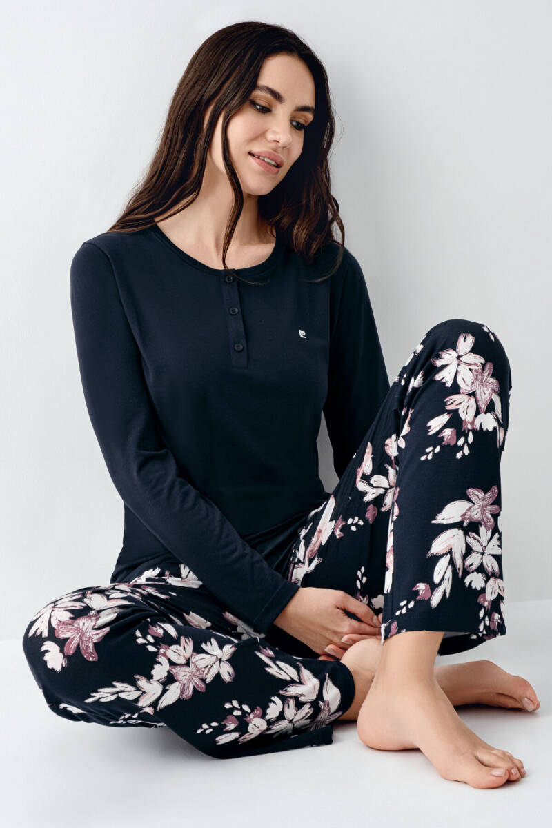 Pierre Cardin Kadın Pamuklu Kışlık Regular Fit Lacivert Pijama Takımı PC9107-S-V1 - 1