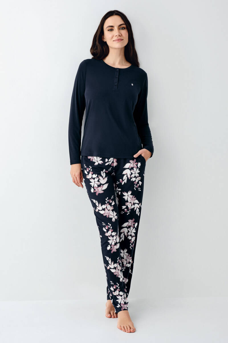 Pierre Cardin Kadın Pamuklu Kışlık Regular Fit Lacivert Pijama Takımı PC9107-S-V1 - 2