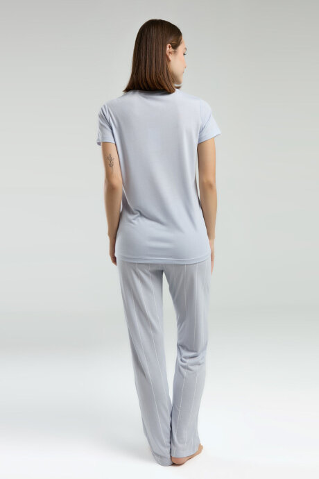 Pierre Cardin Kadın Pamuklu Bisiklet Yaka Pigment Baskılı Yazlık Regular Fit Mavi Pijama Takımı PC8978-S-V1 - 5