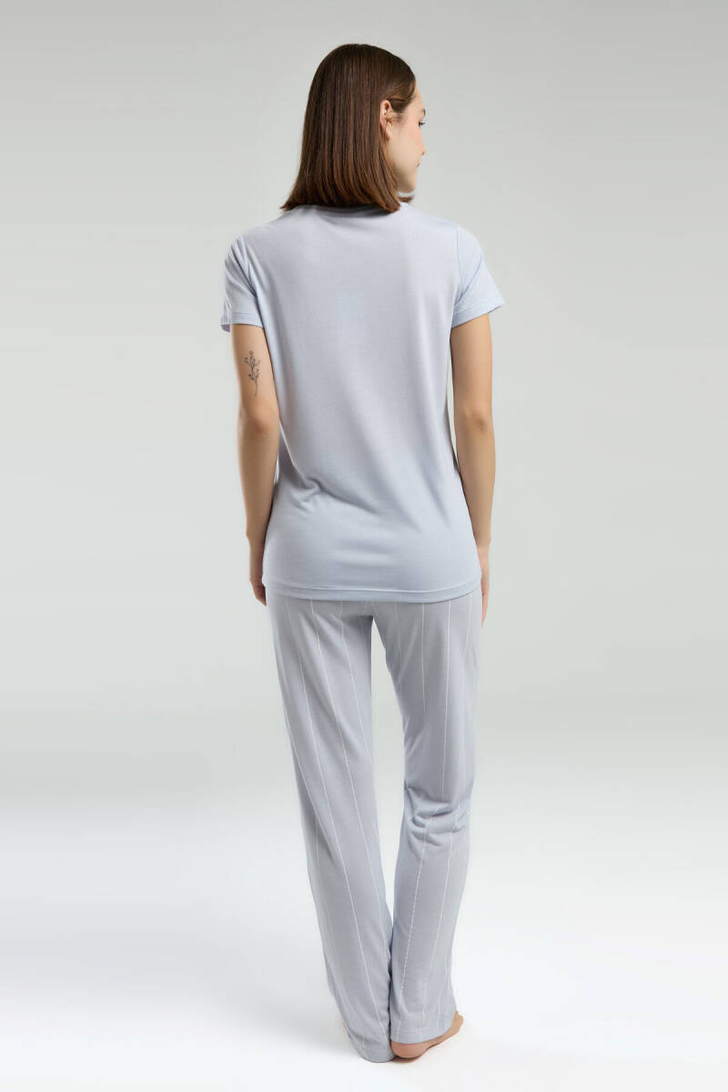 Pierre Cardin Kadın Pamuklu Bisiklet Yaka Pigment Baskılı Yazlık Regular Fit Mavi Pijama Takımı PC8978-S-V1 - 5