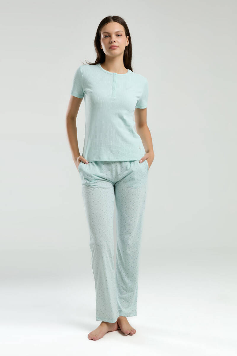 Pierre Cardin Kadın Pamuklu Hakim Yaka Pigment Baskılı Yazlık Regular Fit Yeşil Pijama Takımı PC8989-S-V2 - 2
