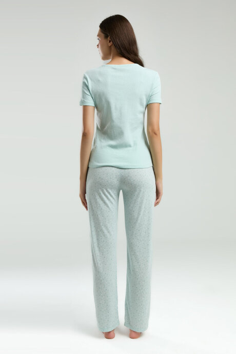 Pierre Cardin Kadın Pamuklu Hakim Yaka Pigment Baskılı Yazlık Regular Fit Yeşil Pijama Takımı PC8989-S-V2 - 5