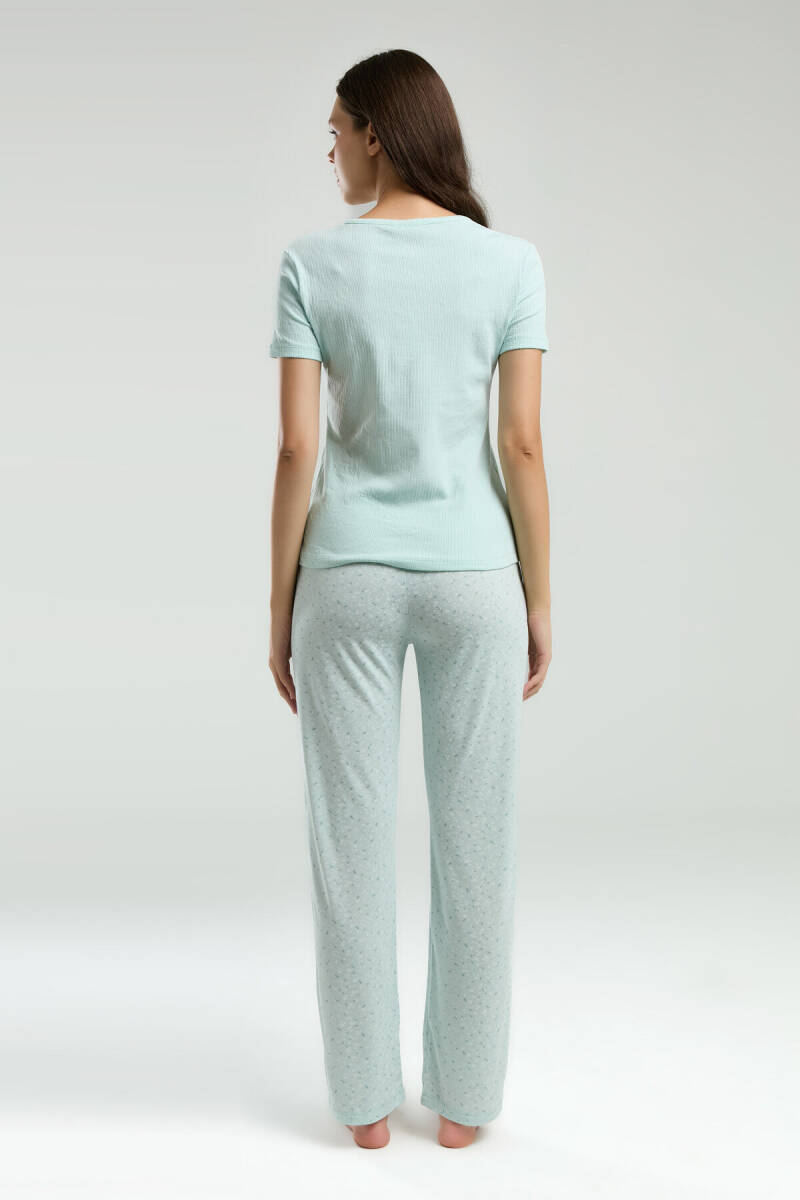 Pierre Cardin Kadın Pamuklu Hakim Yaka Pigment Baskılı Yazlık Regular Fit Yeşil Pijama Takımı PC8989-S-V2 - 5