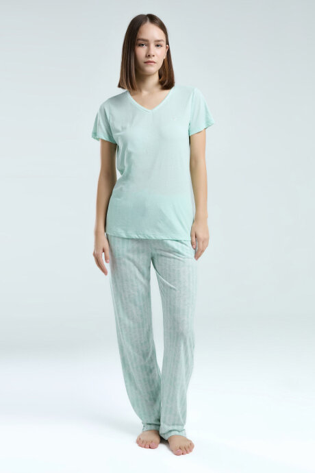 Pierre Cardin Kadın V Yaka Pigment Baskılı Yazlık Regular Fit Yeşil Pijama Takımı PC8964-S-V1 (1)