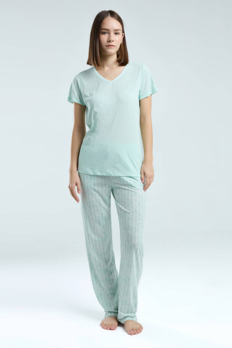 Pierre Cardin Kadın Pamuklu V Yaka Pigment Baskılı Yazlık Regular Fit Yeşil Pijama Takımı PC8964-S-V1 - 2