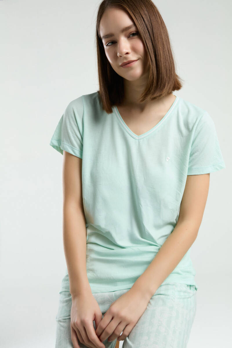 Pierre Cardin Kadın Pamuklu V Yaka Pigment Baskılı Yazlık Regular Fit Yeşil Pijama Takımı PC8964-S-V1 - 3