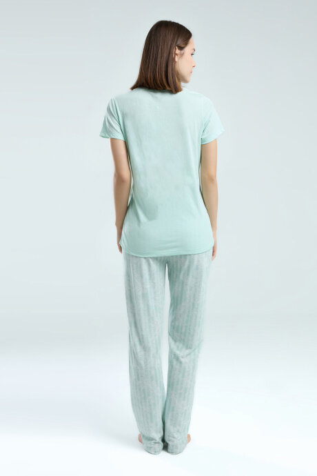 Pierre Cardin Kadın Pamuklu V Yaka Pigment Baskılı Yazlık Regular Fit Yeşil Pijama Takımı PC8964-S-V1 - 5