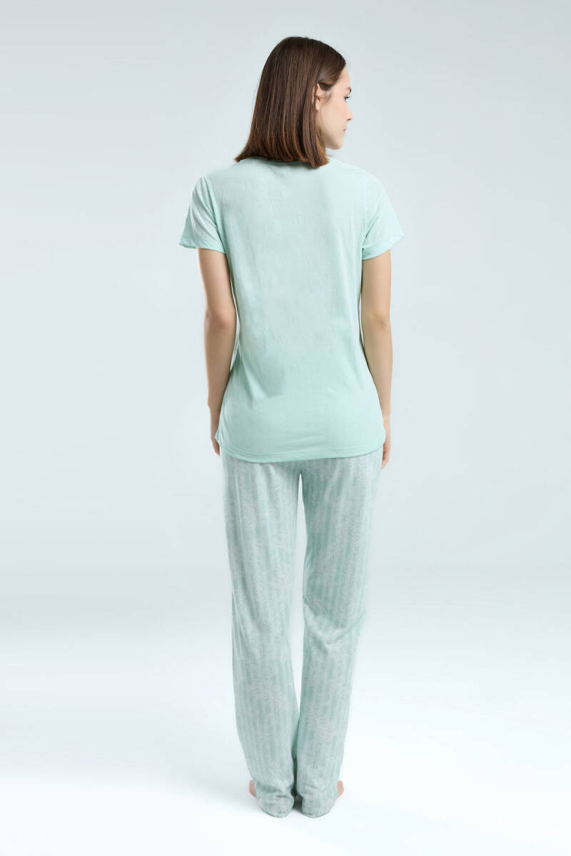 Pierre Cardin Kadın Pamuklu V Yaka Pigment Baskılı Yazlık Regular Fit Yeşil Pijama Takımı PC8964-S-V1 - 5