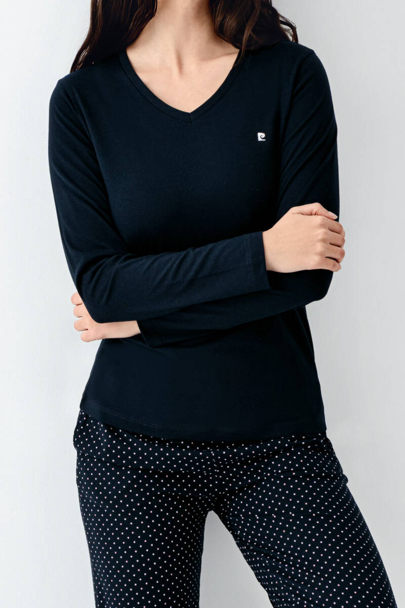 Pierre Cardin Kadın Pamuklu Bisiklet Yaka Pigment Baskılı Kışlık Regular Fit Lacivert Pijama Takımı PC9091-S-V1 - 3