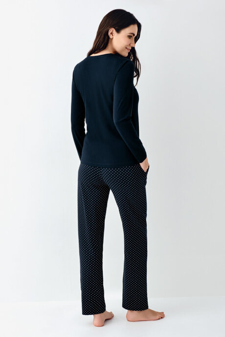 Pierre Cardin Kadın Pamuklu Bisiklet Yaka Pigment Baskılı Kışlık Regular Fit Lacivert Pijama Takımı PC9091-S-V1 - 4
