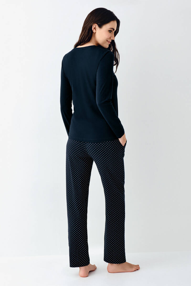Pierre Cardin Kadın Pamuklu Bisiklet Yaka Pigment Baskılı Kışlık Regular Fit Lacivert Pijama Takımı PC9091-S-V1 - 4