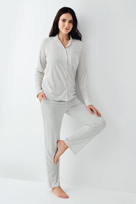 Pierre Cardin Kadın Pamuklu Kışlık Regular Fit Yeşil Gömlek Pijama Takım PC9051-S-V1