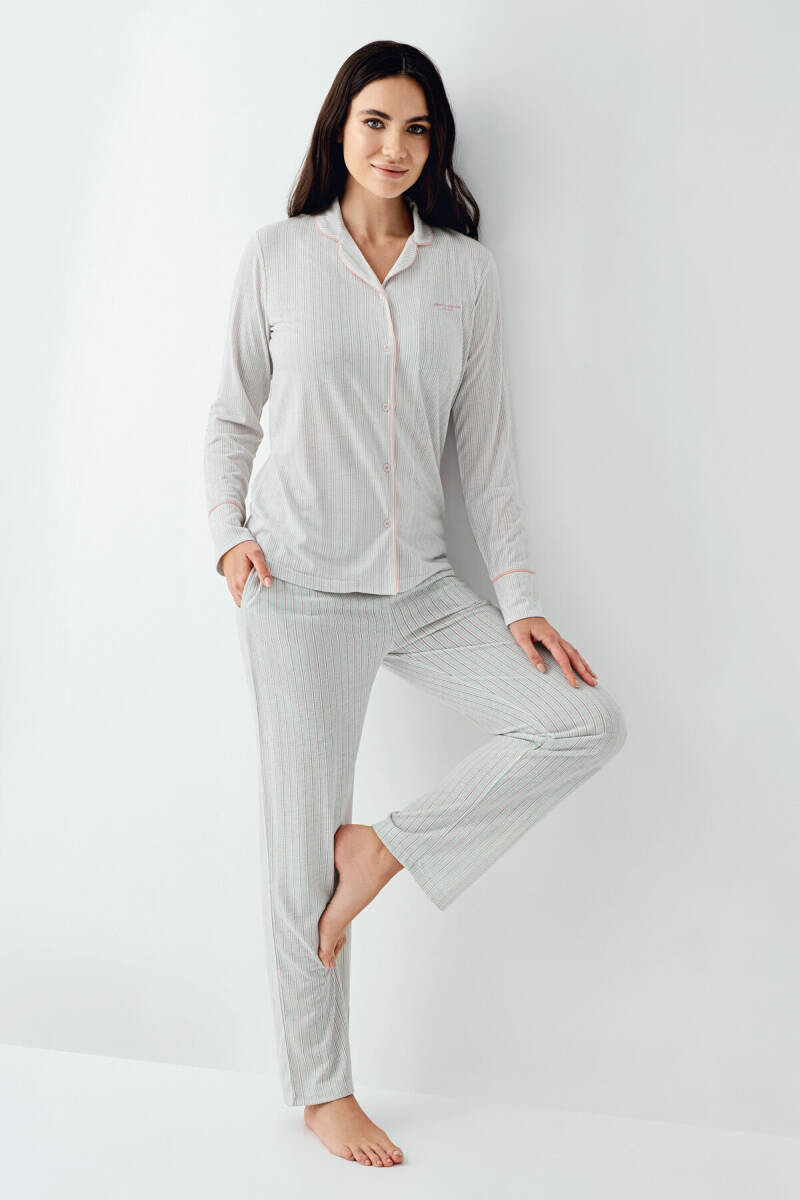 Pierre Cardin Kadın Pamuklu Kışlık Regular Fit Yeşil Gömlek Pijama Takım PC9051-S-V1 - 1
