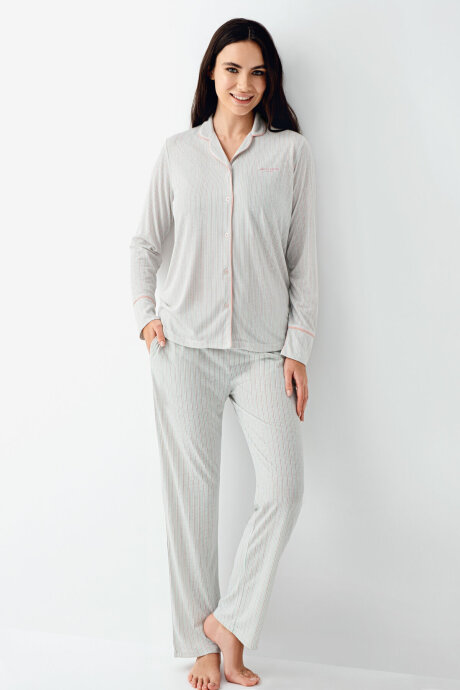 Pierre Cardin Kadın Pamuklu Kışlık Regular Fit Yeşil Gömlek Pijama Takım PC9051-S-V1 (1)