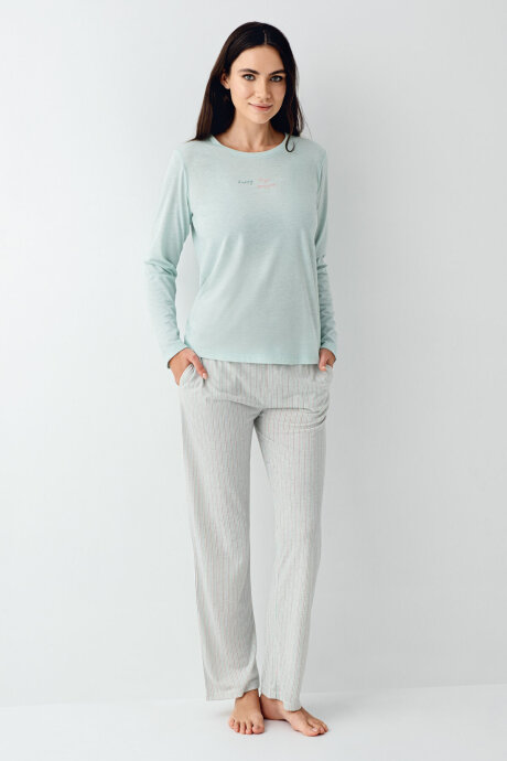 Pierre Cardin Kadın Pamuklu Kışlık Regular Fit Yeşil Pijama Takımı PC9050-S-V1 - 2