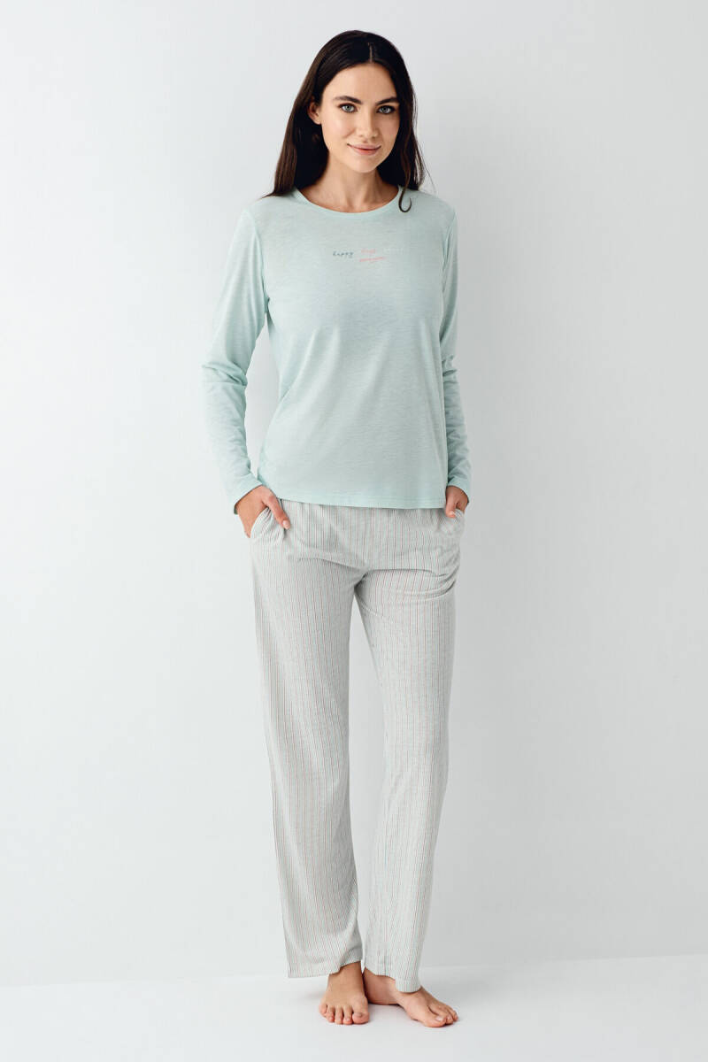 Pierre Cardin Kadın Pamuklu Kışlık Regular Fit Yeşil Pijama Takımı PC9050-S-V1 - 2