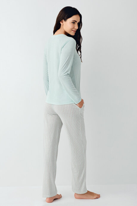 Pierre Cardin Kadın Pamuklu Kışlık Regular Fit Yeşil Pijama Takımı PC9050-S-V1 - 4