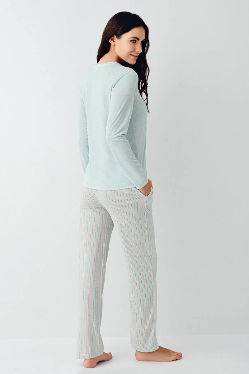 Pierre Cardin Kadın Pamuklu Kışlık Regular Fit Yeşil Pijama Takımı PC9050-S-V1 - 4