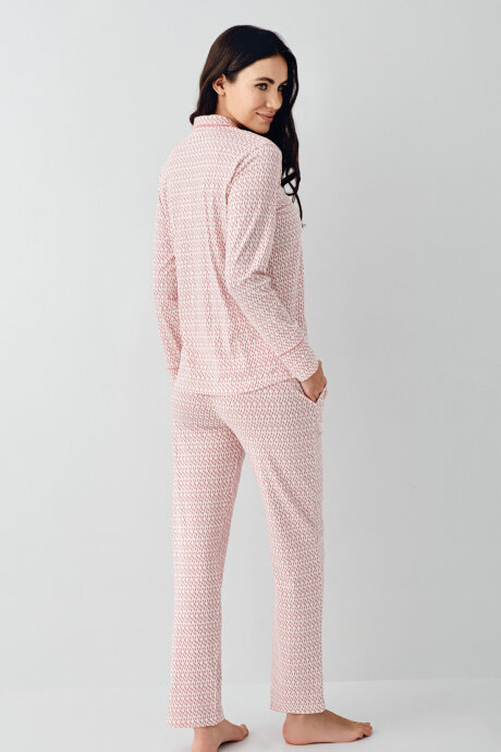 Pierre Cardin Kadın Pamuklu Kışlık Regular Fit Pembe Gömlek Pijama Takım PC9081-S-V1 - 4