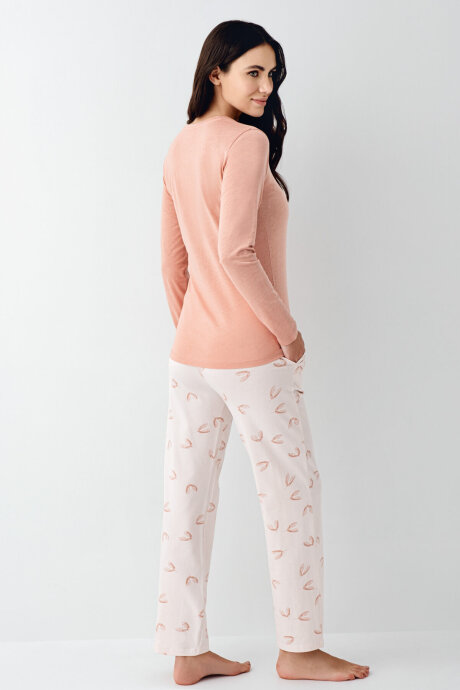 Pierre Cardin Kadın Pamuklu Bisiklet Yaka Pigment Baskılı Kışlık Regular Fit Pembe Pijama Takımı PC9061-S-V2 - 4