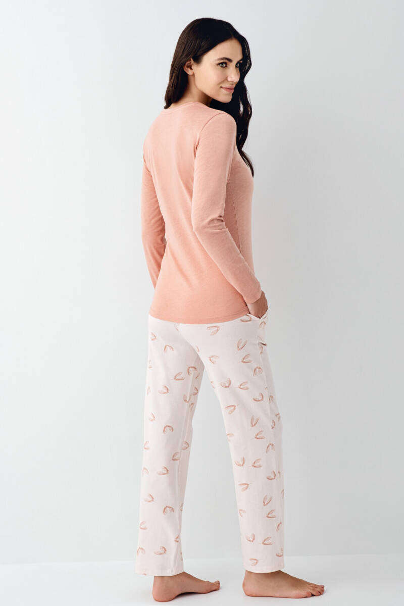 Pierre Cardin Kadın Pamuklu Bisiklet Yaka Pigment Baskılı Kışlık Regular Fit Pembe Pijama Takımı PC9061-S-V2 - 4