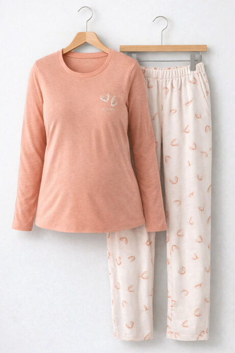 Pierre Cardin Kadın Pamuklu Bisiklet Yaka Pigment Baskılı Kışlık Regular Fit Pembe Pijama Takımı PC9061-S-V2 - 5