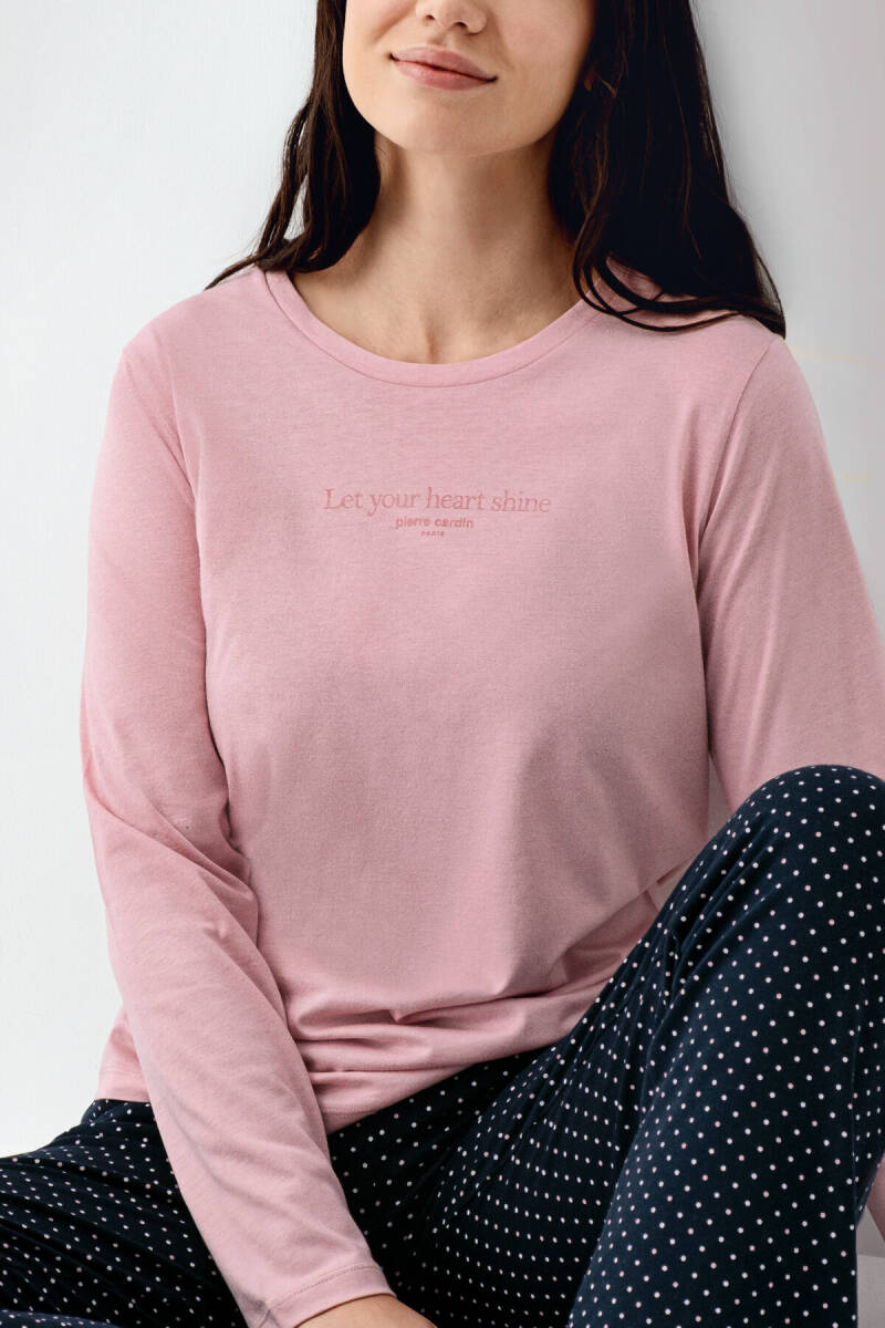 Pierre Cardin Kadın Pamuklu Bisiklet Yaka Pigment Baskılı Kışlık Regular Fit Pembe Pijama Takımı PC9090-S-V1 - 3