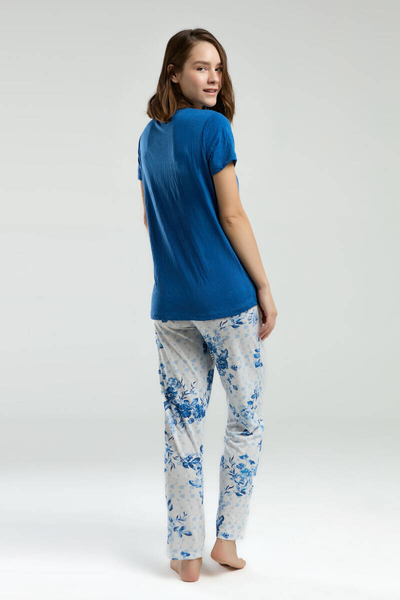 Pierre Cardin Kadın Pamuklu Bisiklet Yaka Pigment Baskılı Yazlık Regular Fit Mavi Pijama Takımı PC8968-S-V1 - 5