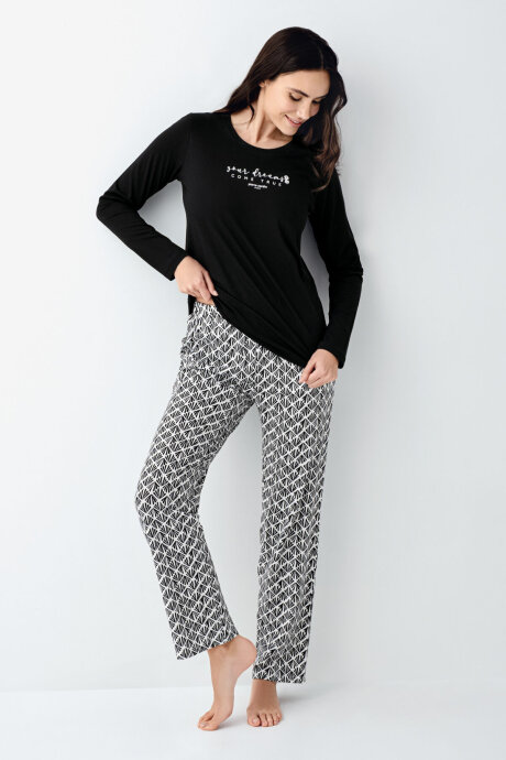 Pierre Cardin Kadın Pamuklu Kışlık Regular Fit Siyah Pijama Takımı PC9068-S-V1 (1)