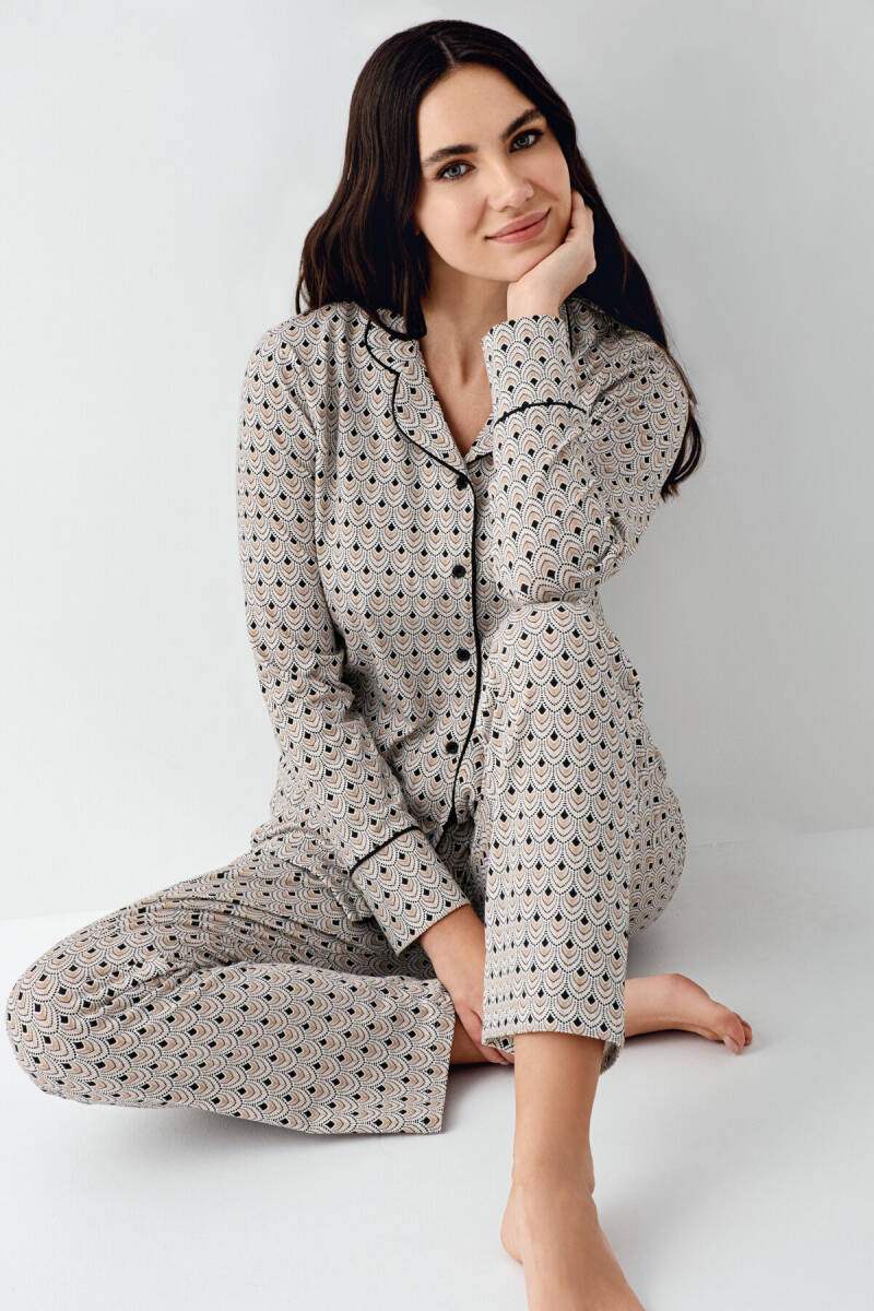 Pierre Cardin Kadın Pamuklu Bisiklet Yaka Pigment Baskılı Kışlık Regular Fit Siyah Pijama Takımı PC9103-S-V1 - 1