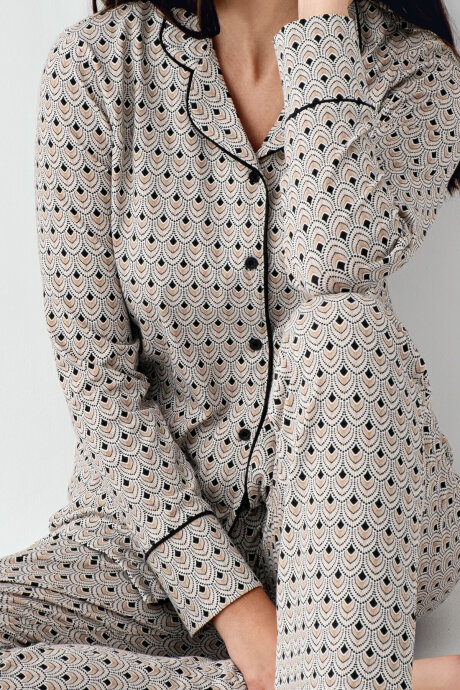Pierre Cardin Kadın Pamuklu Bisiklet Yaka Pigment Baskılı Kışlık Regular Fit Siyah Pijama Takımı PC9103-S-V1 - 3