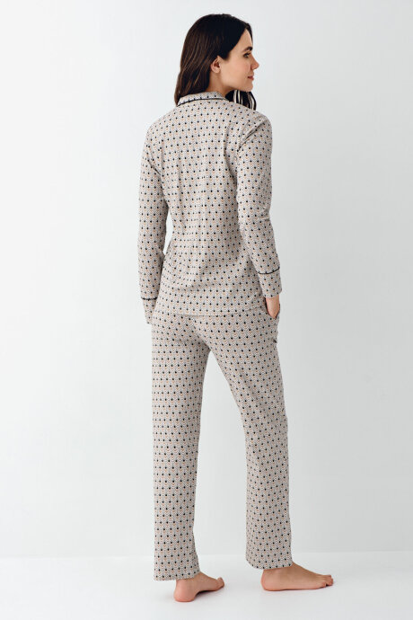 Pierre Cardin Kadın Pamuklu Bisiklet Yaka Pigment Baskılı Kışlık Regular Fit Siyah Pijama Takımı PC9103-S-V1 - 4
