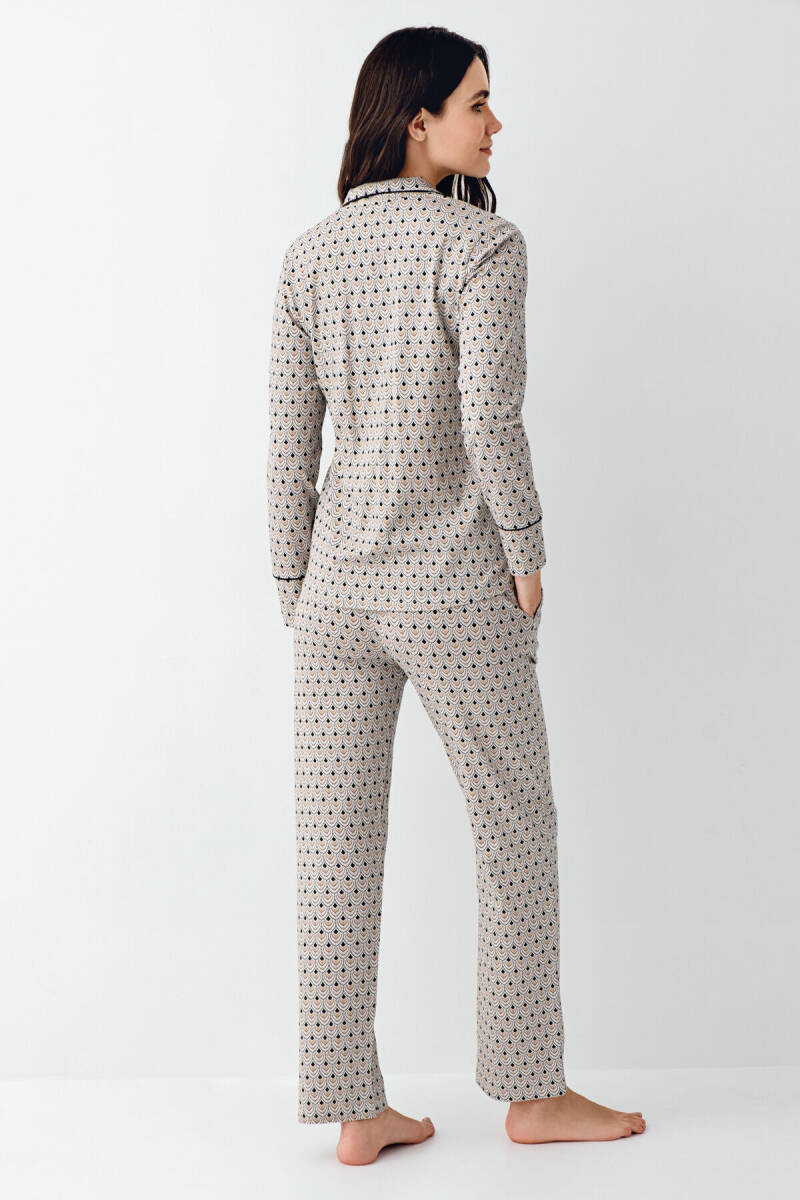 Pierre Cardin Kadın Pamuklu Bisiklet Yaka Pigment Baskılı Kışlık Regular Fit Siyah Pijama Takımı PC9103-S-V1 - 4