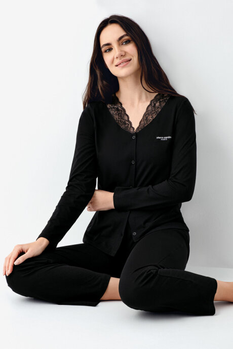 Pierre Cardin Kadın Pamuklu Kışlık Regular Fit Siyah Pijama Takımı PC9116-S-V1 