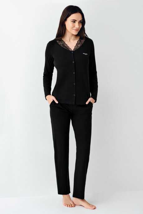 Pierre Cardin Kadın Pamuklu Kışlık Regular Fit Siyah Pijama Takımı PC9116-S-V1 - 2