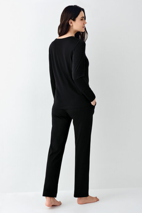 Pierre Cardin Kadın Pamuklu Kışlık Regular Fit Siyah Pijama Takımı PC9116-S-V1 - 4
