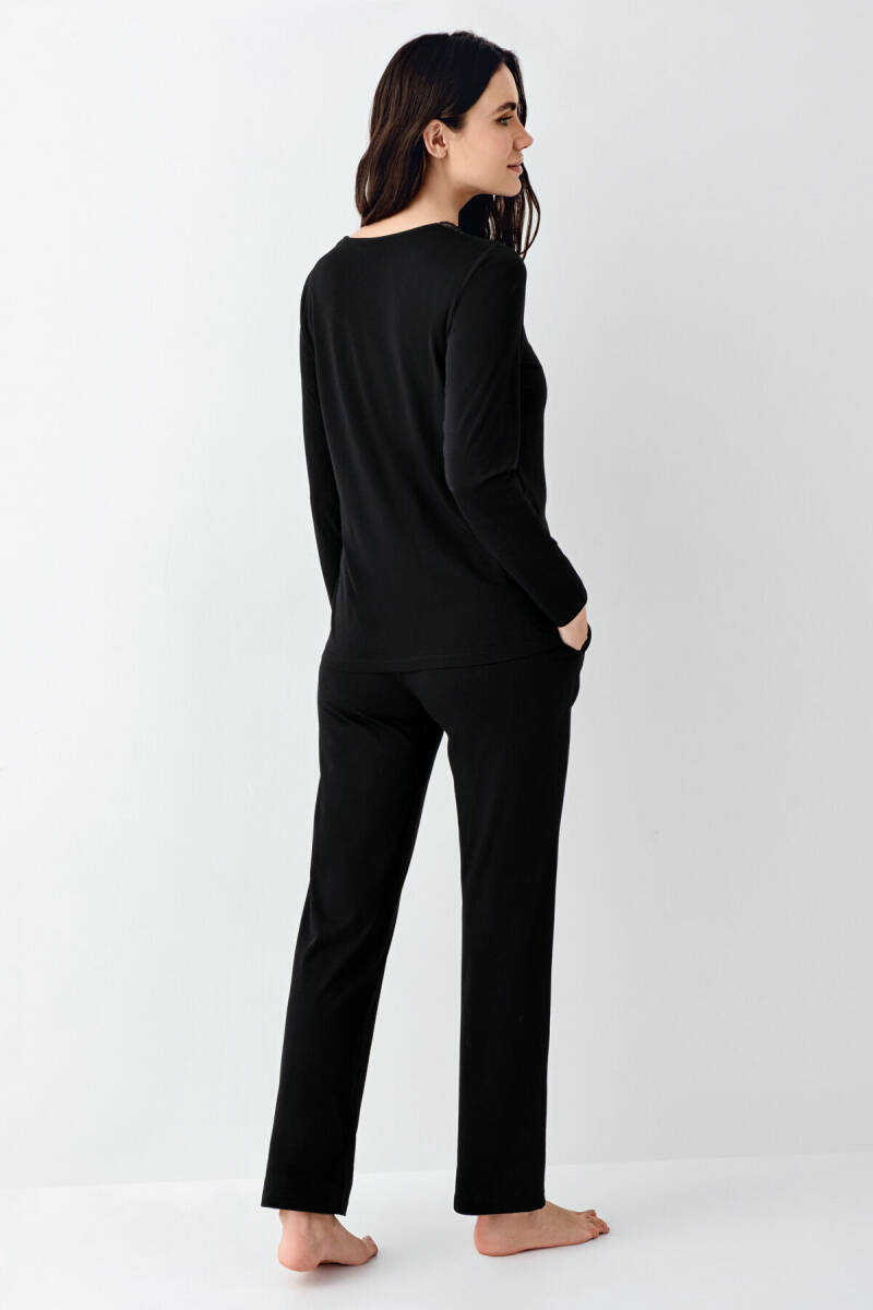 Pierre Cardin Kadın Pamuklu Kışlık Regular Fit Siyah Pijama Takımı PC9116-S-V1 - 4