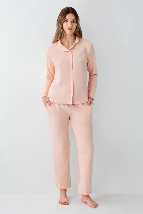 Pierre Cardin Kadın Pamuklu Gömlek Yaka Pigment Baskılı Kışlık Regular Fit Turuncu Gömlek Pijama Takım PC9117-S-V1 - 2
