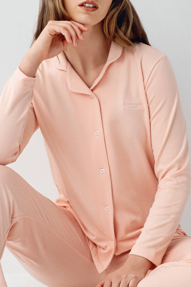 Pierre Cardin Kadın Pamuklu Gömlek Yaka Pigment Baskılı Kışlık Regular Fit Turuncu Gömlek Pijama Takım PC9117-S-V1 - 3