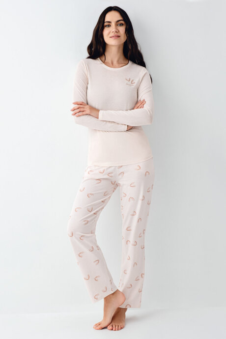 Pierre Cardin Kadın Pamuklu Bisiklet Yaka Pigment Baskılı Kışlık Regular Fit Pembe Pijama Takımı PC9061-S-V1 - 2