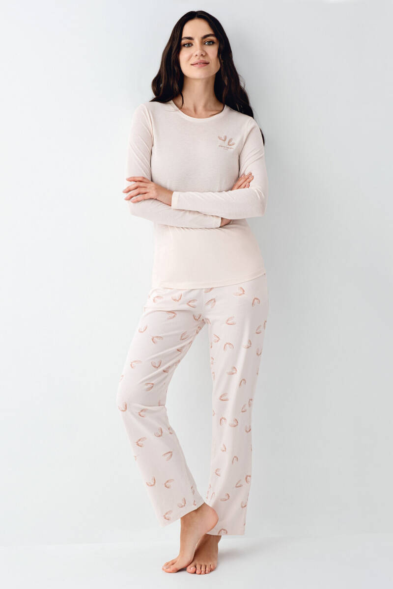 Pierre Cardin Kadın Pamuklu Bisiklet Yaka Pigment Baskılı Kışlık Regular Fit Pembe Pijama Takımı PC9061-S-V1 - 2