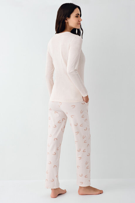 Pierre Cardin Kadın Pamuklu Bisiklet Yaka Pigment Baskılı Kışlık Regular Fit Pembe Pijama Takımı PC9061-S-V1 - 4