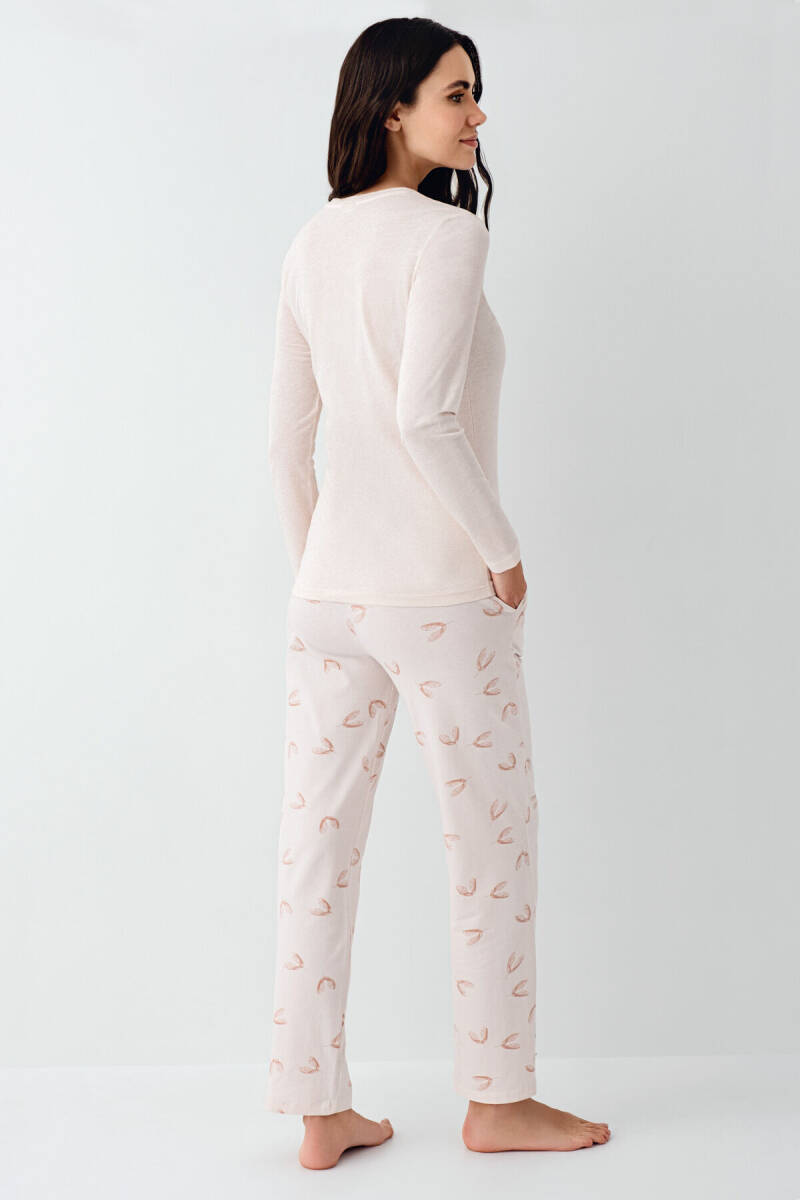 Pierre Cardin Kadın Pamuklu Bisiklet Yaka Pigment Baskılı Kışlık Regular Fit Pembe Pijama Takımı PC9061-S-V1 - 4