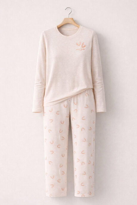 Pierre Cardin Kadın Pamuklu Bisiklet Yaka Pigment Baskılı Kışlık Regular Fit Pembe Pijama Takımı PC9061-S-V1 - 5
