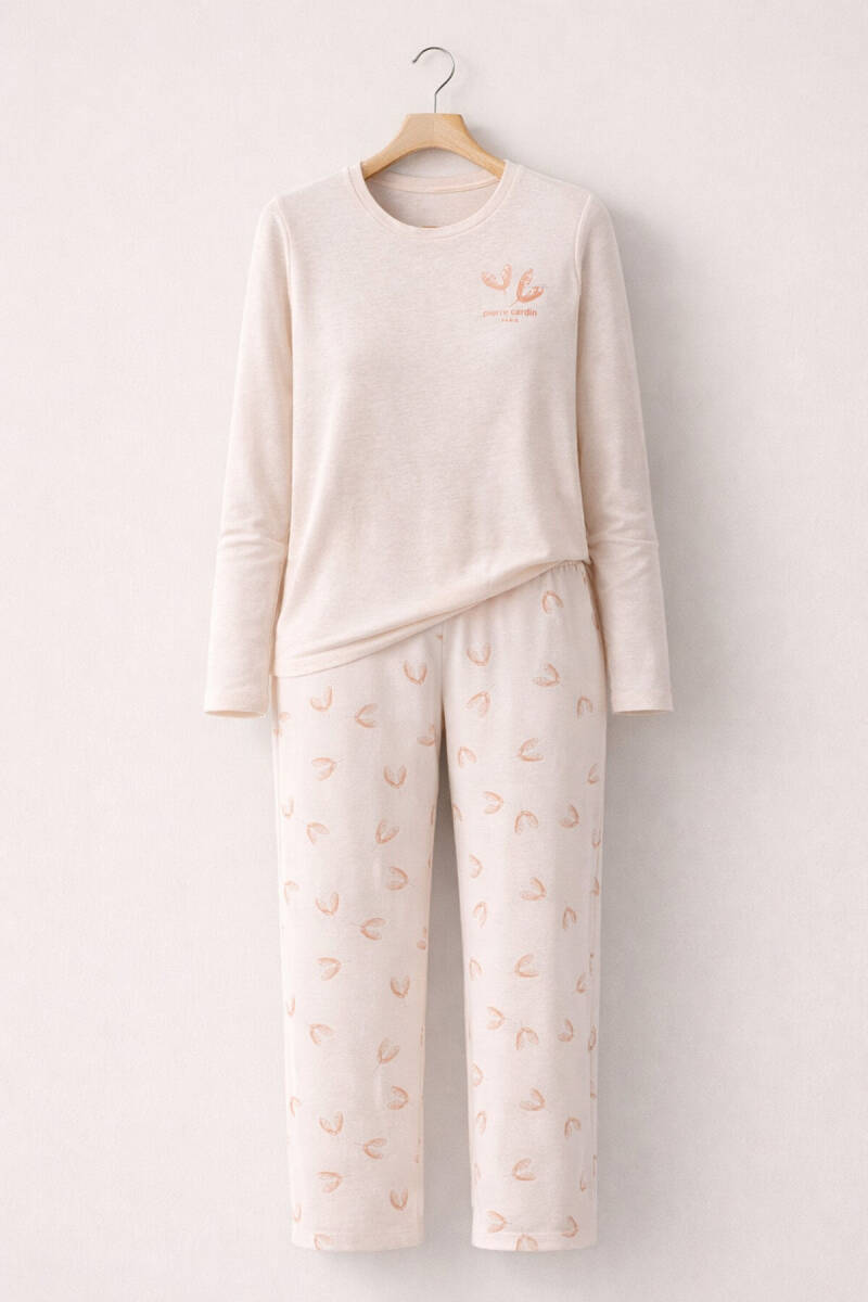 Pierre Cardin Kadın Pamuklu Bisiklet Yaka Pigment Baskılı Kışlık Regular Fit Pembe Pijama Takımı PC9061-S-V1 - 5