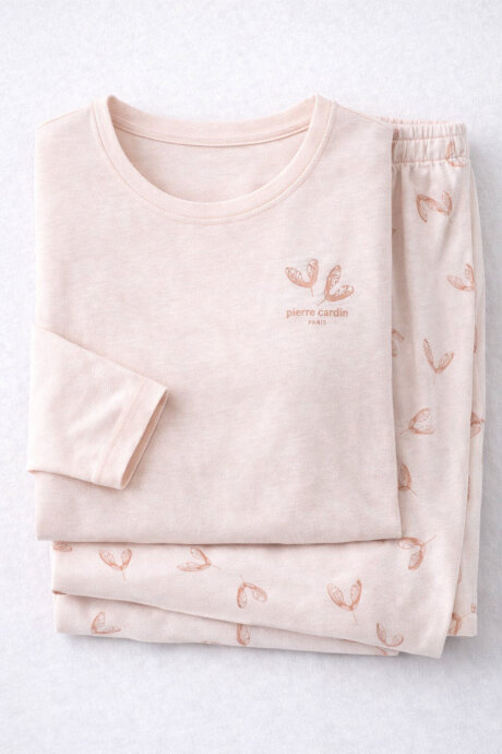 Pierre Cardin Kadın Pamuklu Bisiklet Yaka Pigment Baskılı Kışlık Regular Fit Pembe Pijama Takımı PC9061-S-V1 - 6