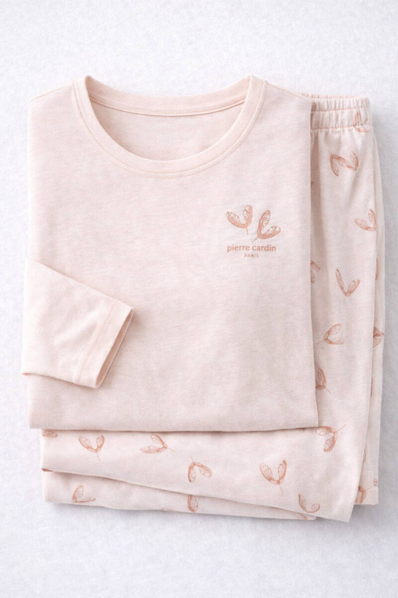 Pierre Cardin Kadın Pamuklu Bisiklet Yaka Pigment Baskılı Kışlık Regular Fit Pembe Pijama Takımı PC9061-S-V1 - 6