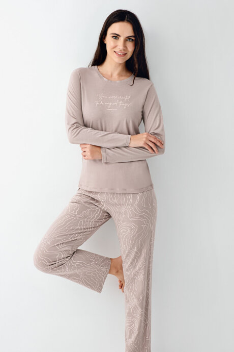 Pierre Cardin Kadın Pamuklu Kışlık Regular Fit Kahverengi Pijama Takımı PC9096-S-V1 